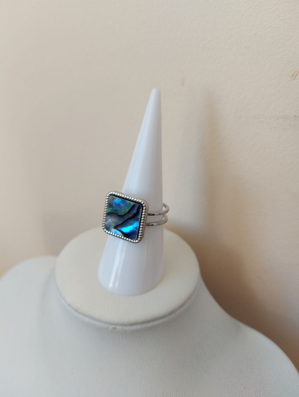 Abalone Square Silver Color Open Adjustable Ring (Cant Ship Until May 16th)